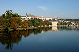 Reflection of the autum trees in the Vltava